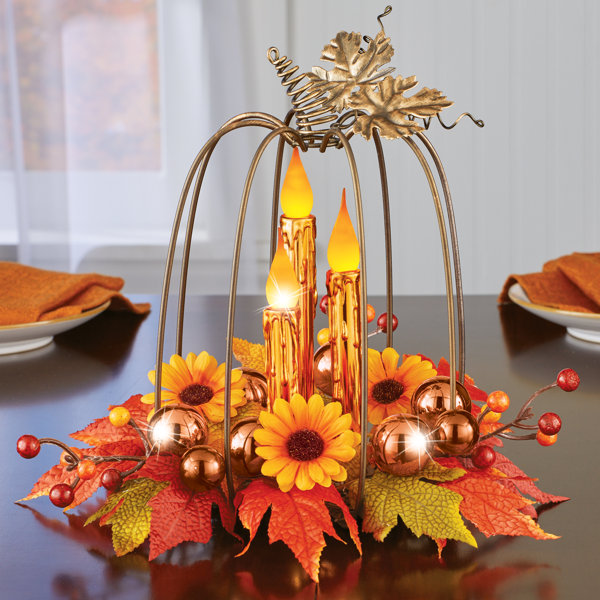 The Twillery Co.® LED Lighted Autumn Pumpkin Candle Arrangement Wayfair